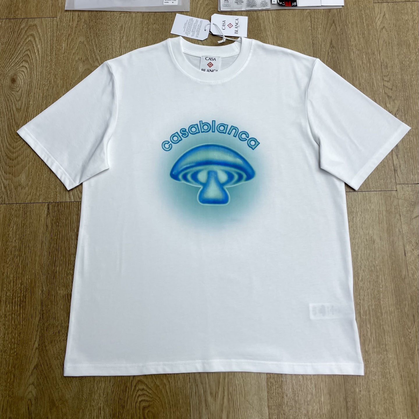 Casablanca White  Airbrush Mushroom Logo Short Sleeve T‑shirt C1126 - FashionPlug