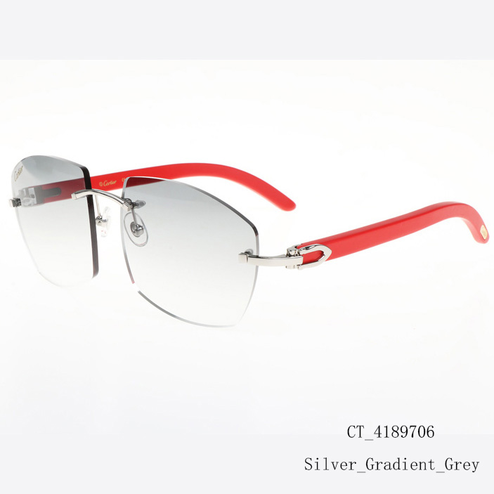 Cartier CT 4189706 Red Wood Sunglasses In Silver Gradient Grey - FashionPlug