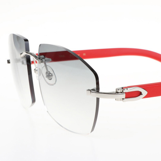 Cartier CT 4189706 Red Wood Sunglasses In Silver Gradient Grey - FashionPlug