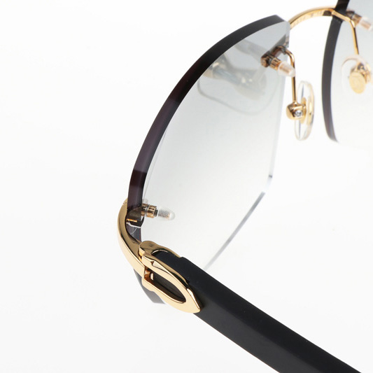 Cartier CT 4189706 Black Wood Sunglasses In Gold Gradient Grey - FashionPlug