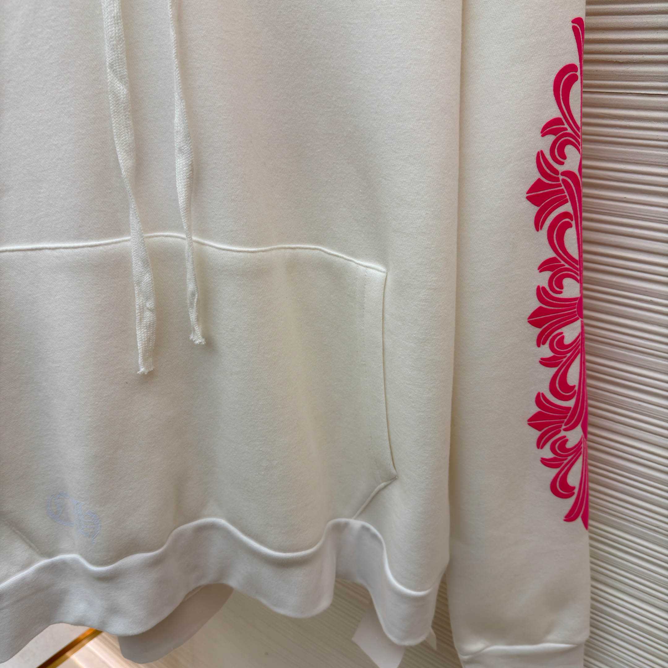 Chrome Hearts Pink Horseshoe Floral Sleeve Pullover Hoodie - FashionPlug