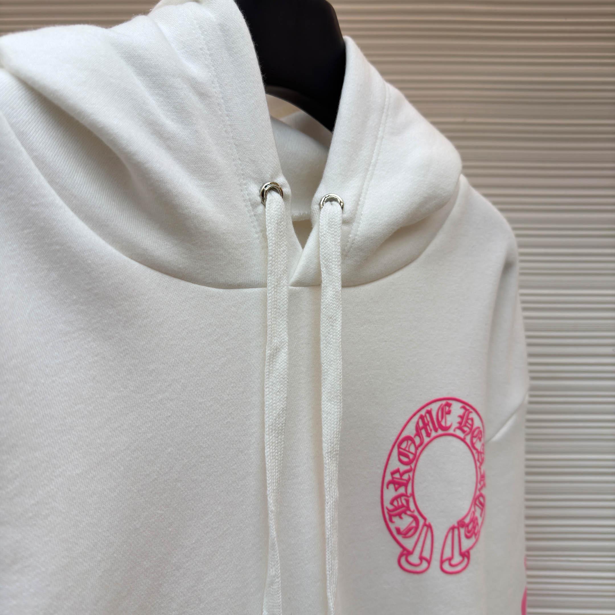 Chrome Hearts Pink Horseshoe Floral Sleeve Pullover Hoodie - FashionPlug