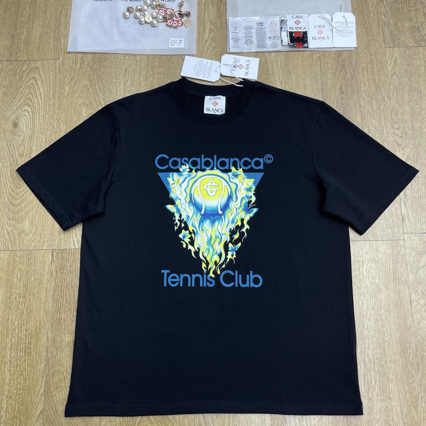 Casablanca Black Tennis Club Icon Short Sleeve T‑shirt C1123 - FashionPlug