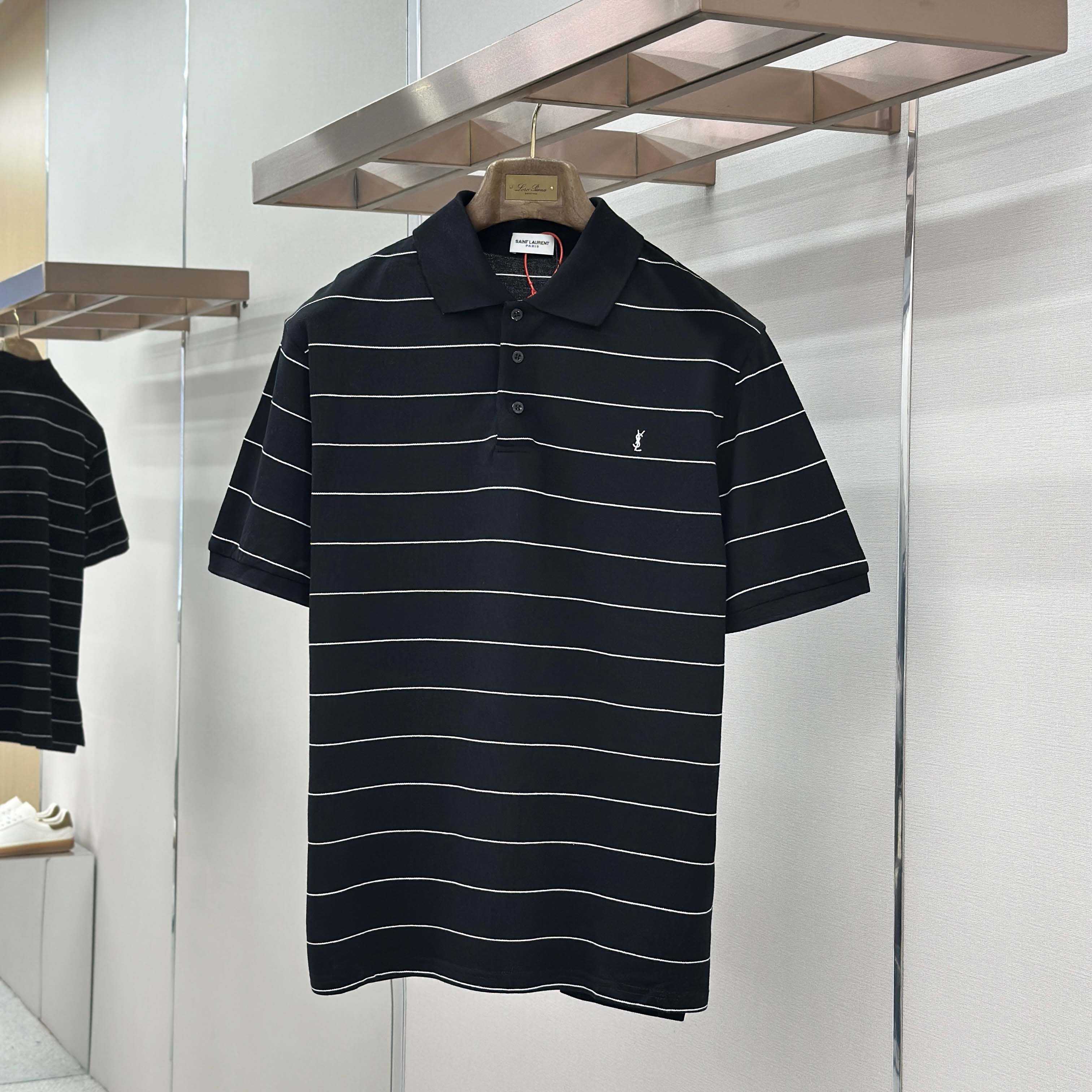 Saint Laurent Cassandre Polo Shirt in Striped Piqué - FashionPlug