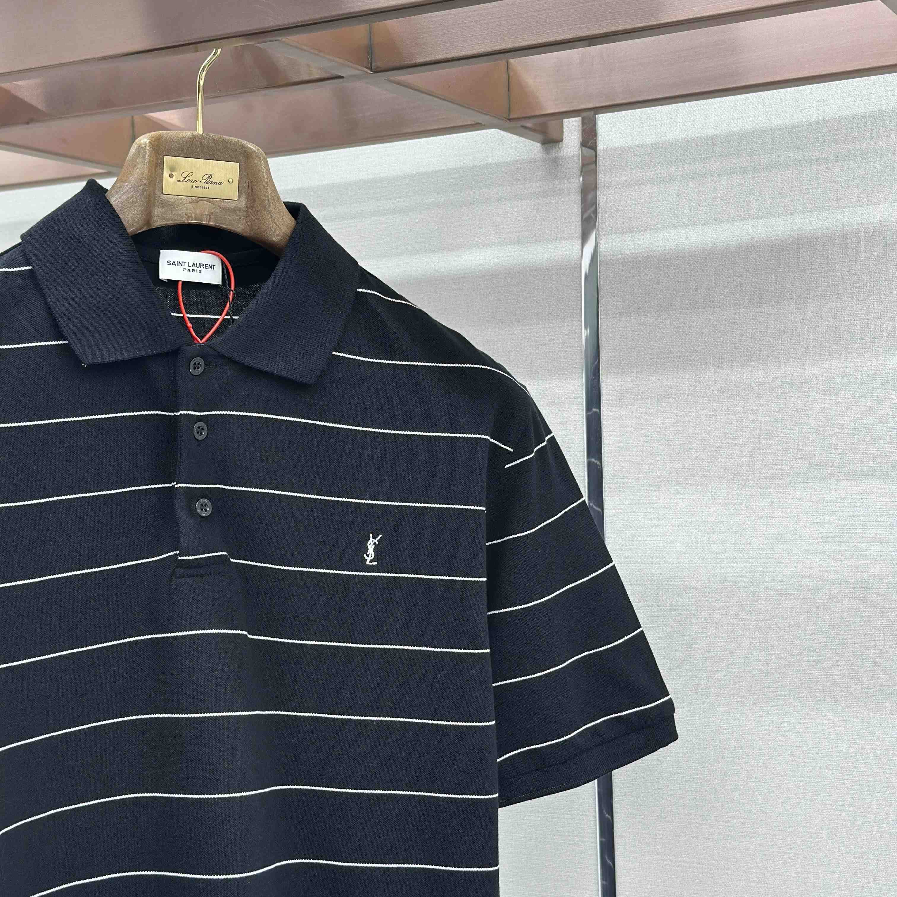 Saint Laurent Cassandre Polo Shirt in Striped Piqué - FashionPlug