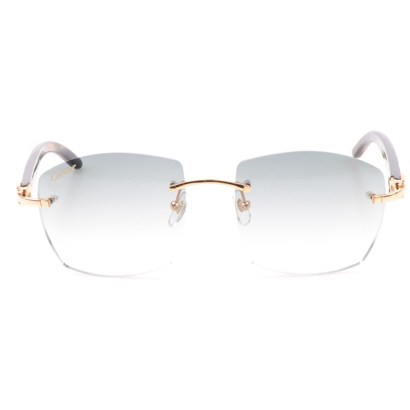 Cartier CT 4189706 Shell Mix Black Buffalo Sunglasses In Gold Gradient Grey - FashionPlug