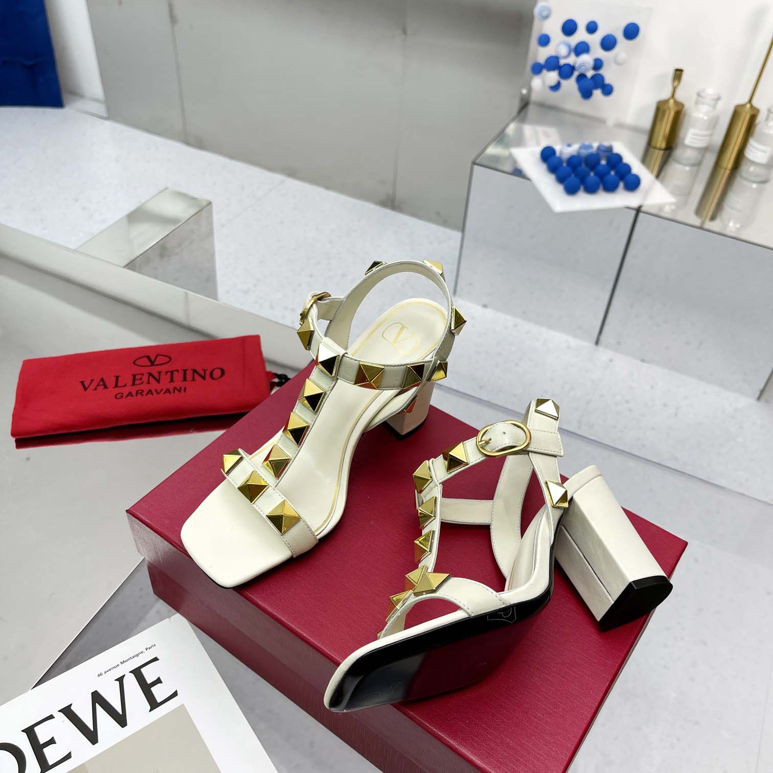 Valent Garavani Roman Stud Leather Ankle Strap Sandal - FashionPlug