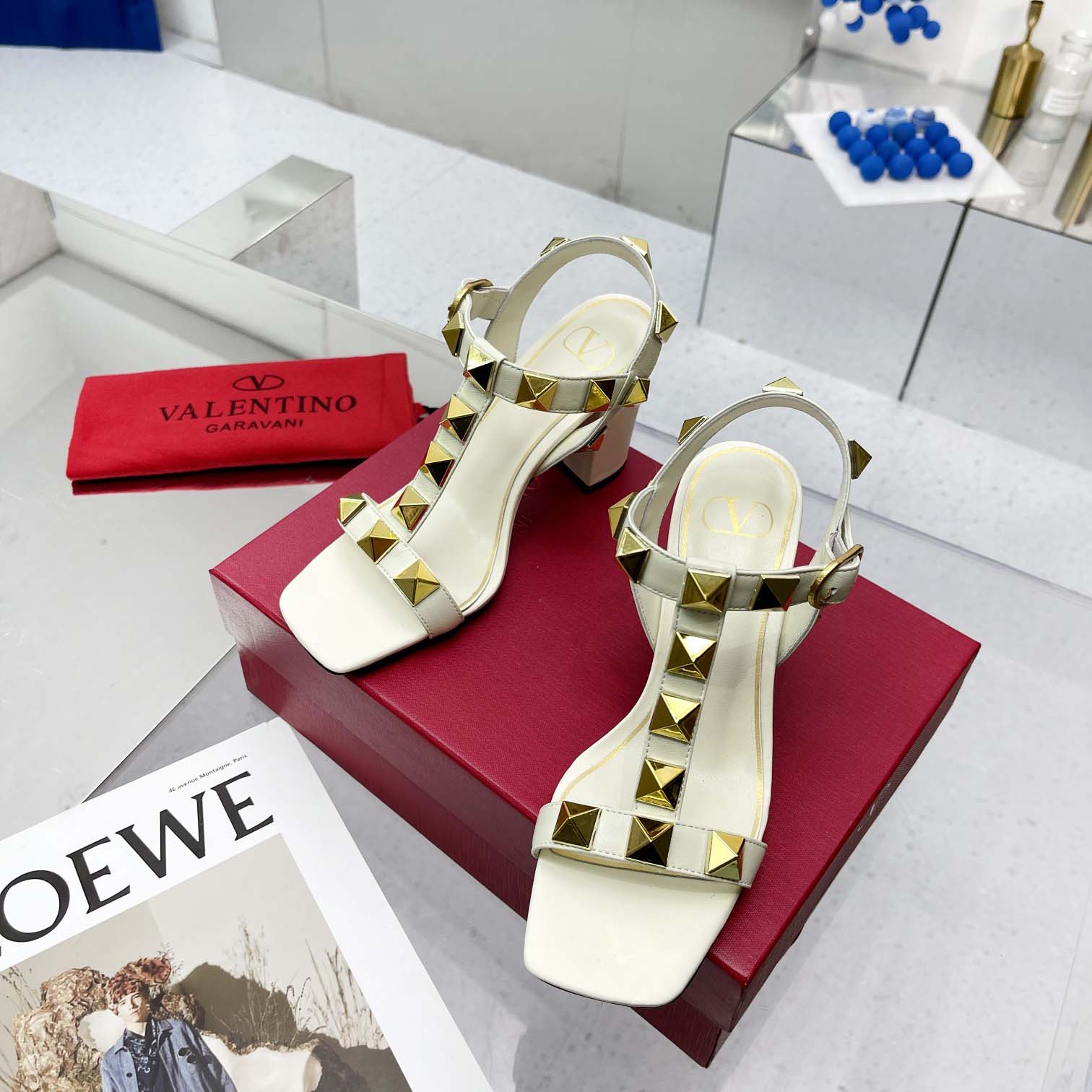 Valent Garavani Roman Stud Leather Ankle Strap Sandal - FashionPlug