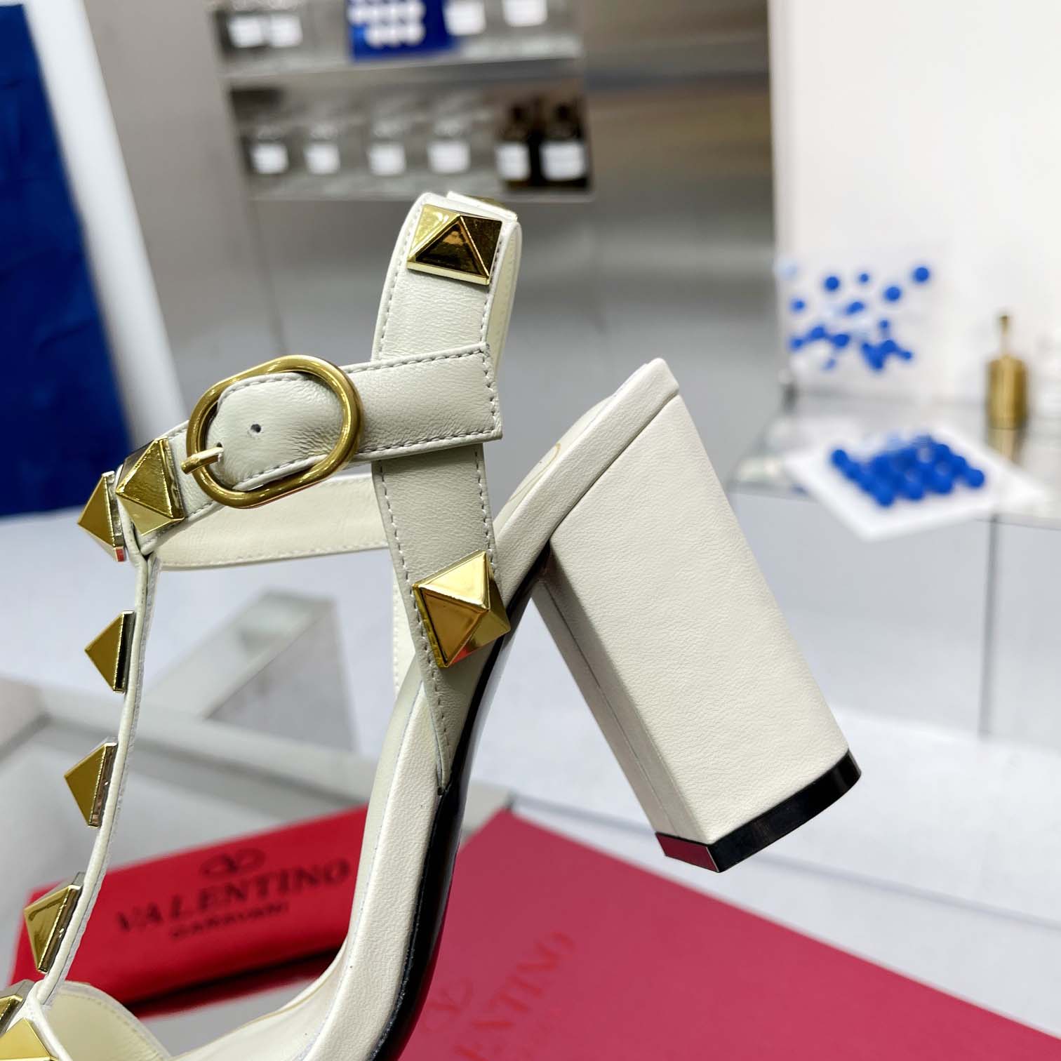 Valent Garavani Roman Stud Leather Ankle Strap Sandal - FashionPlug