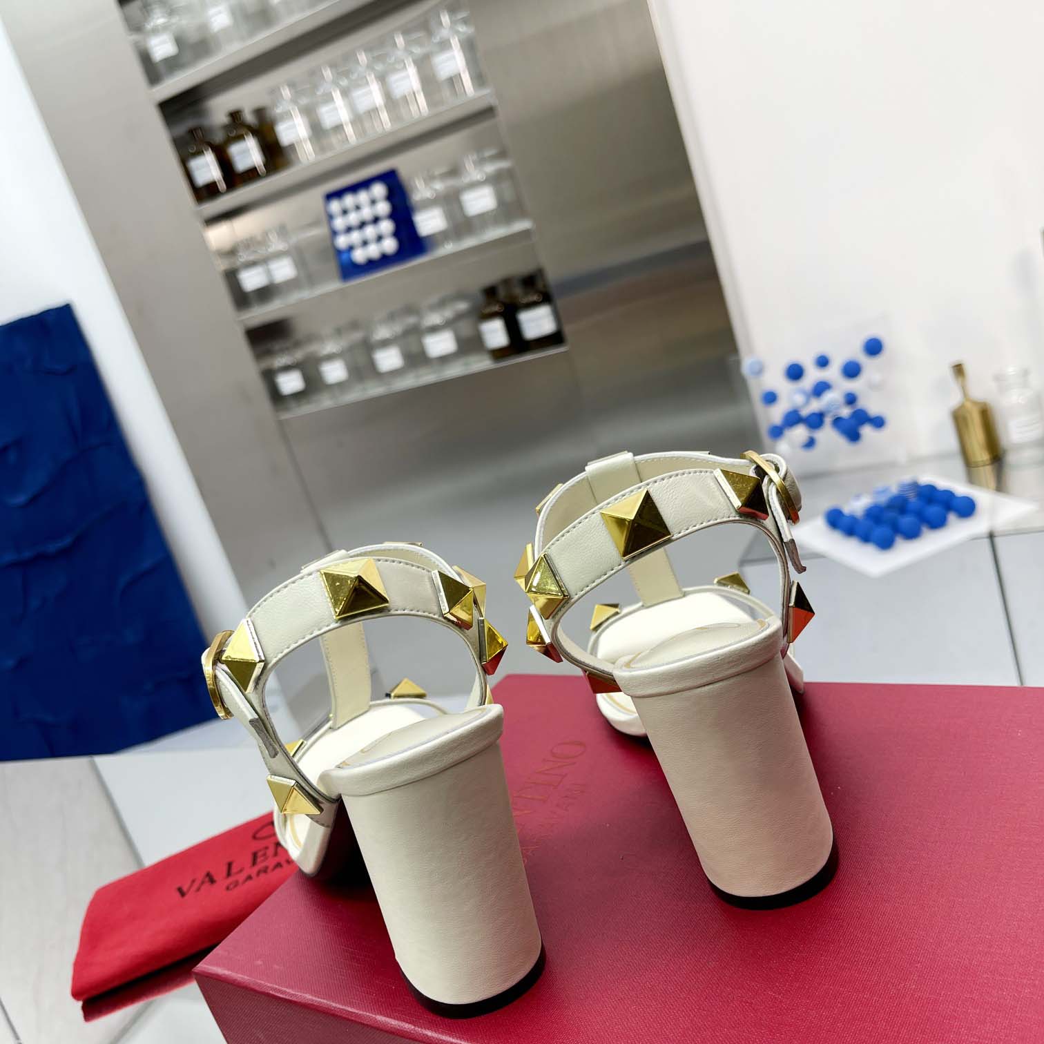 Valent Garavani Roman Stud Leather Ankle Strap Sandal - FashionPlug