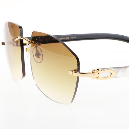 Cartier CT 4189706 White Mix Black Buffalo Sunglasses In Gold Gradient Brown - FashionPlug