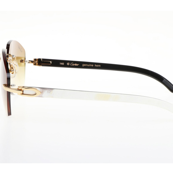 Cartier CT 4189706 White Mix Black Buffalo Sunglasses In Gold Gradient Brown - FashionPlug