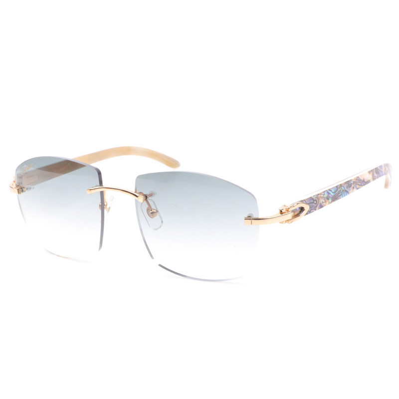 Cartier CT 4189706 Shell Mix White Buffalo Sunglasses In Gold Gradient Grey - FashionPlug