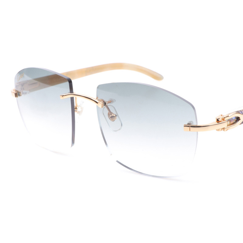 Cartier CT 4189706 Shell Mix White Buffalo Sunglasses In Gold Gradient Grey - FashionPlug
