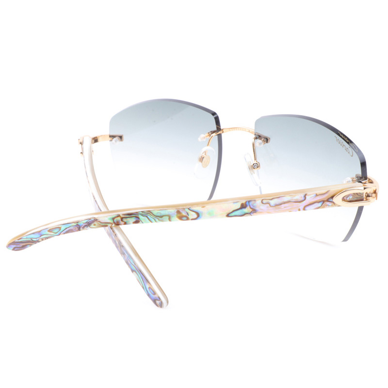 Cartier CT 4189706 Shell Mix White Buffalo Sunglasses In Gold Gradient Grey - FashionPlug