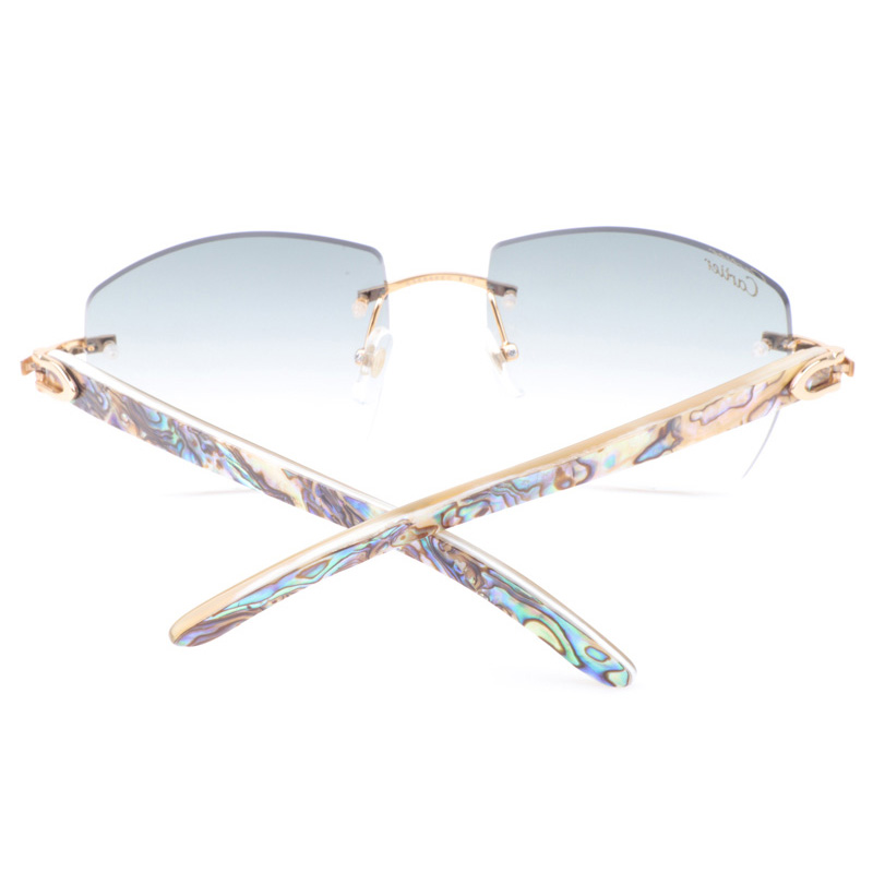 Cartier CT 4189706 Shell Mix White Buffalo Sunglasses In Gold Gradient Grey - FashionPlug