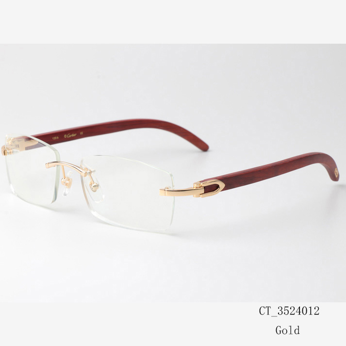 Cartier CT_3524012 Wood Eyeglasses Gold  - FashionPlug