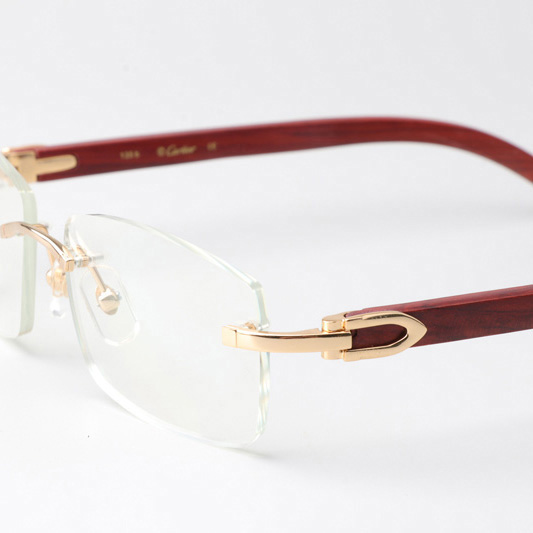 Cartier CT_3524012 Wood Eyeglasses Gold  - FashionPlug