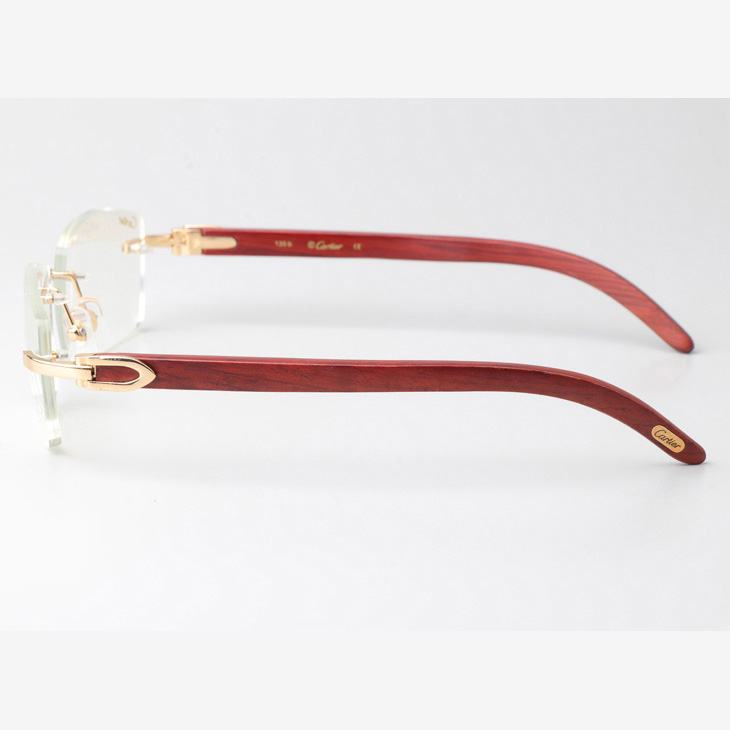 Cartier CT_3524012 Wood Eyeglasses Gold  - FashionPlug