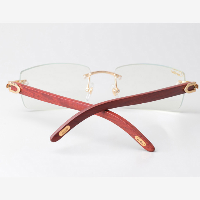 Cartier CT_3524012 Wood Eyeglasses Gold  - FashionPlug