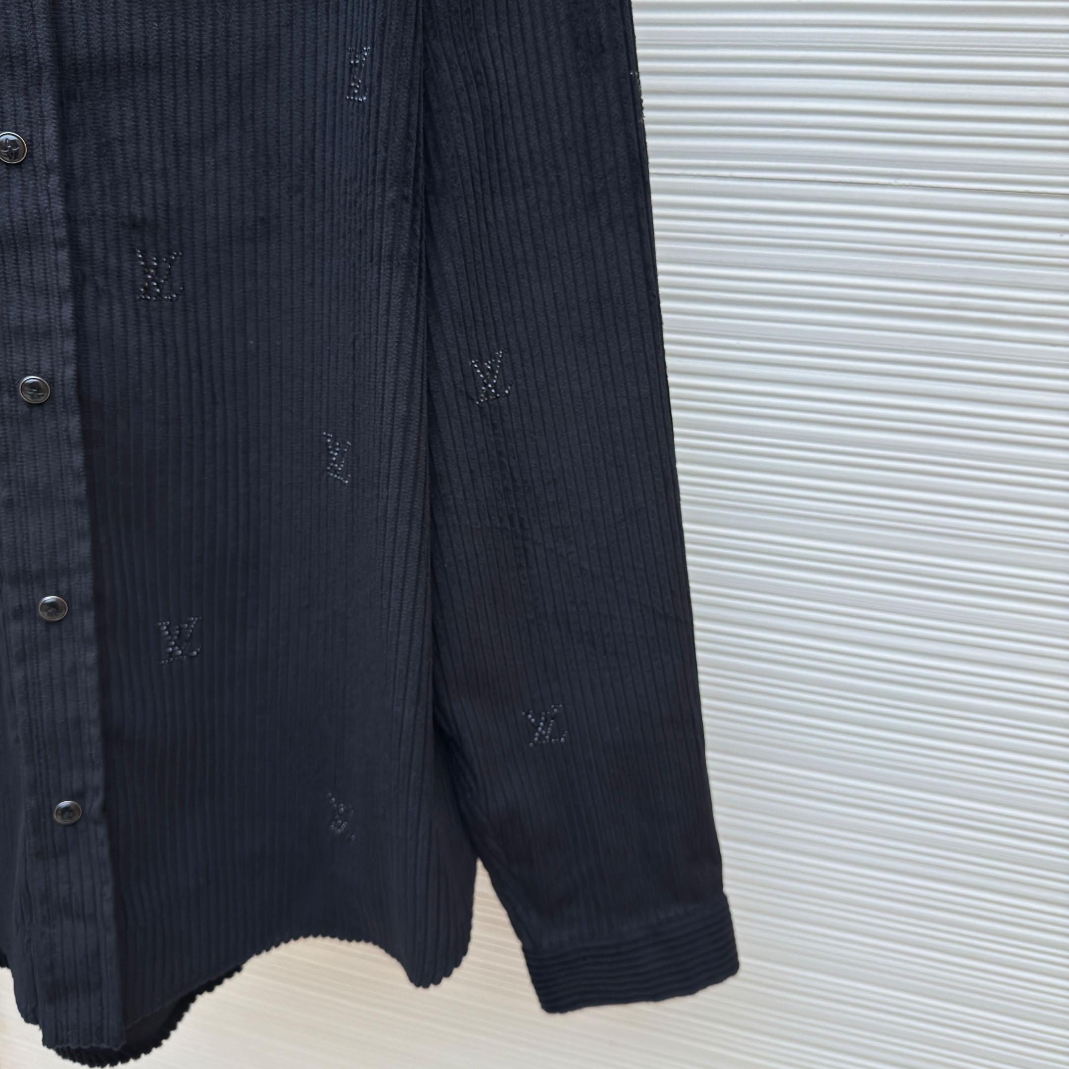 Louis Vuitton Long-Sleeved LV Blason Embellished Corduroy Shirt - FashionPlug