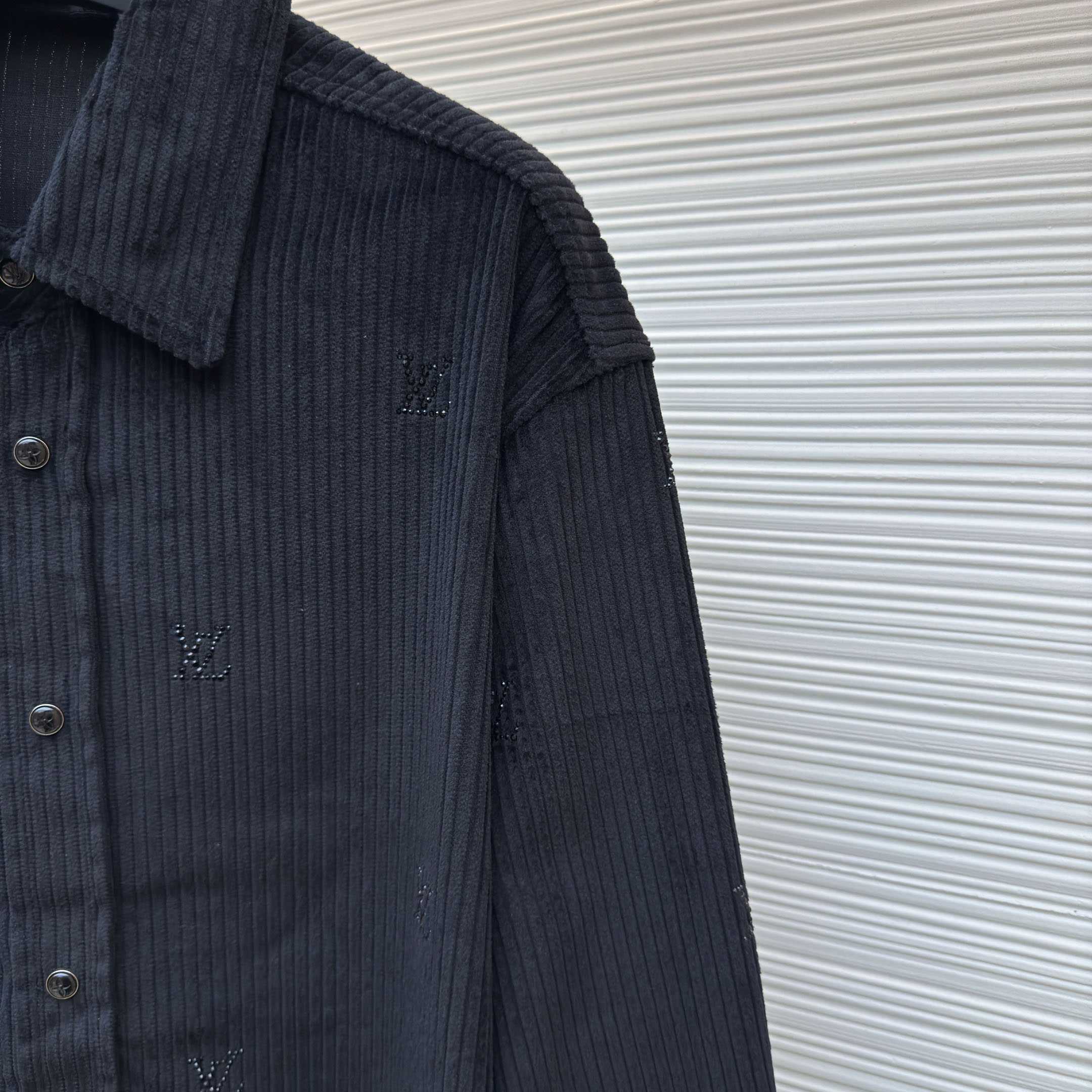 Louis Vuitton Long-Sleeved LV Blason Embellished Corduroy Shirt - FashionPlug