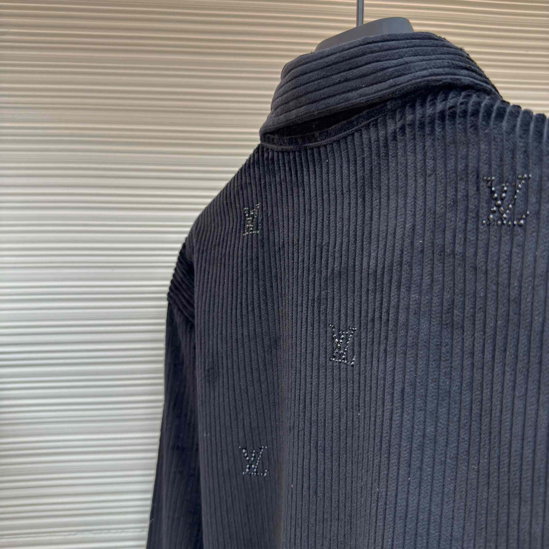 Louis Vuitton Long-Sleeved LV Blason Embellished Corduroy Shirt - FashionPlug