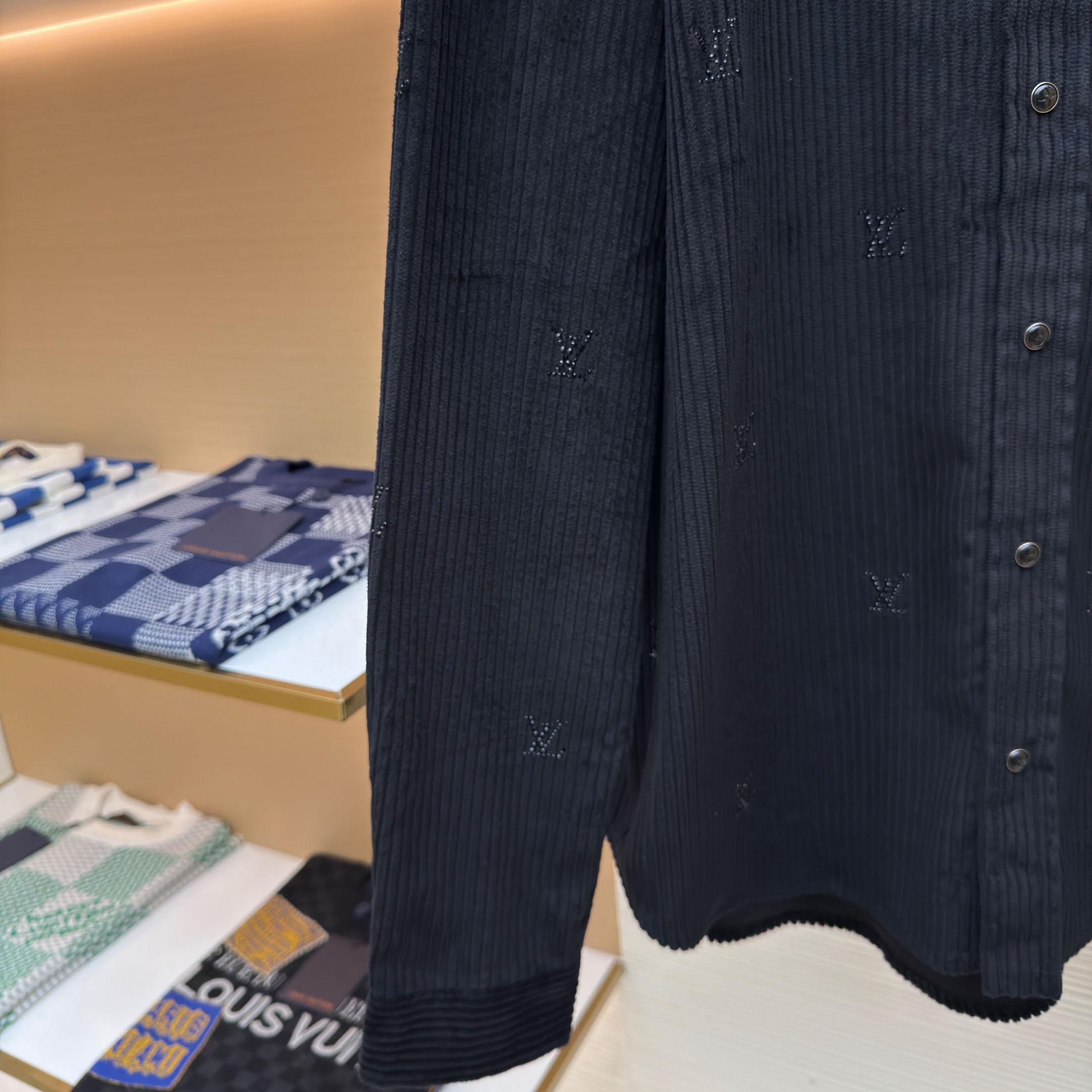 Louis Vuitton Long-Sleeved LV Blason Embellished Corduroy Shirt - FashionPlug