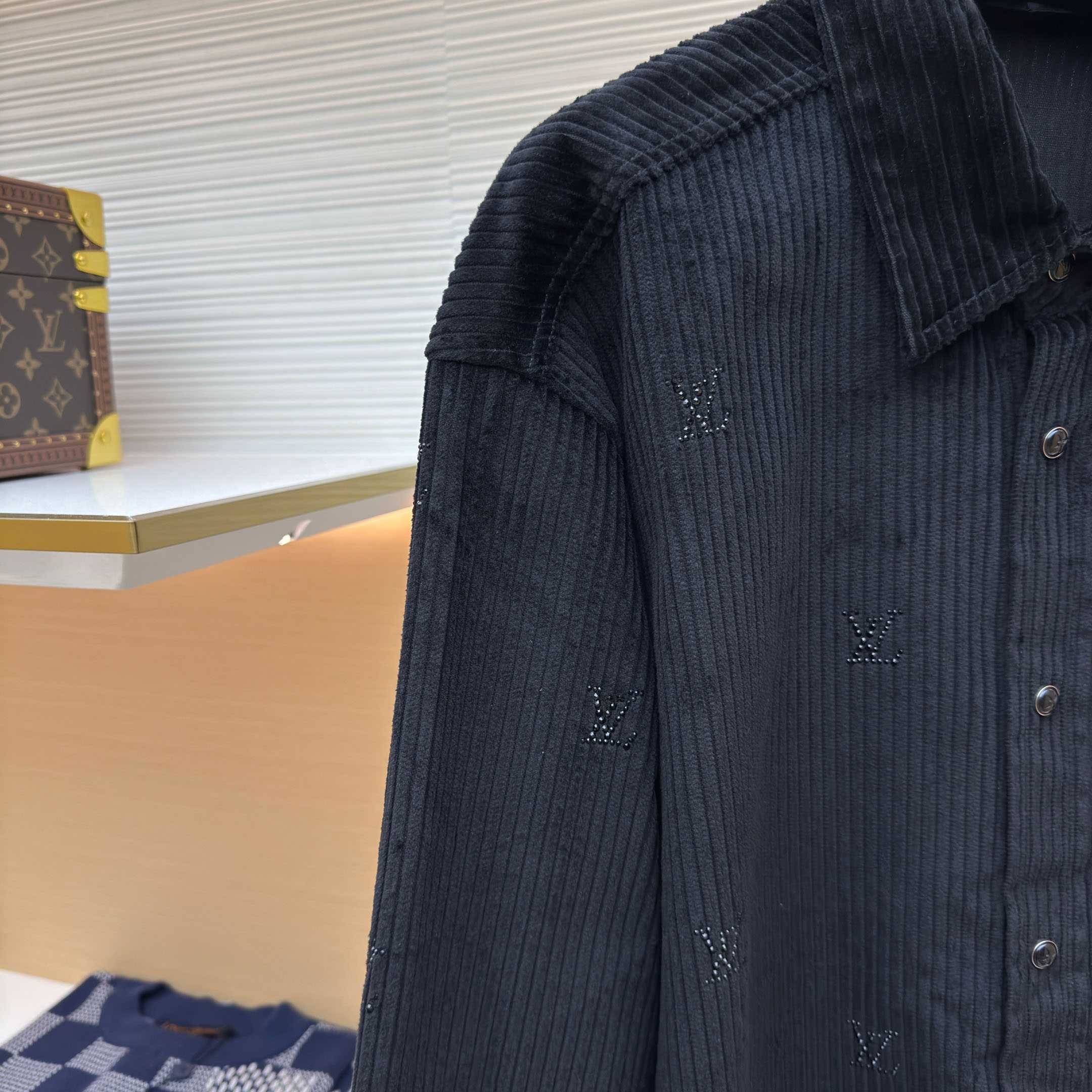 Louis Vuitton Long-Sleeved LV Blason Embellished Corduroy Shirt - FashionPlug
