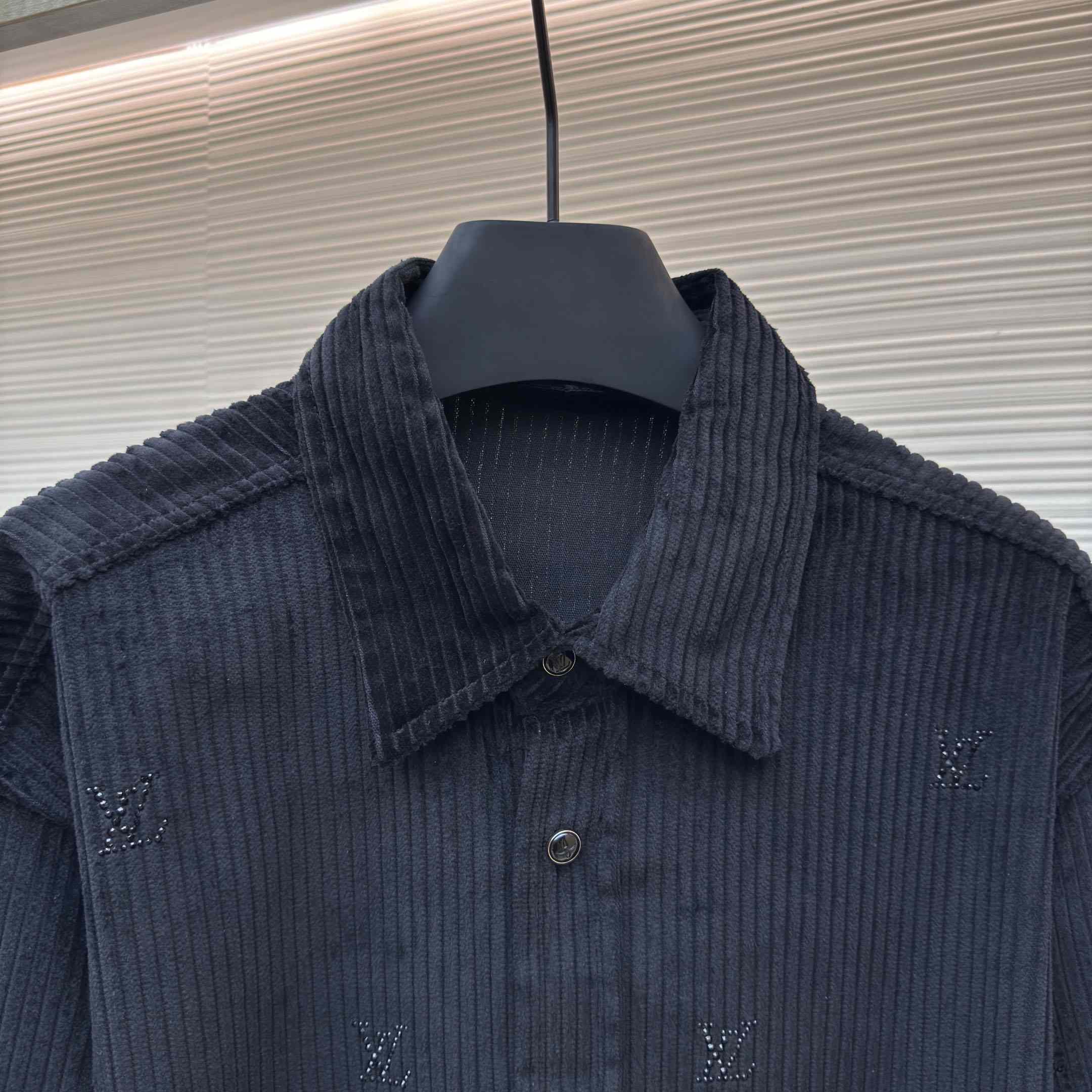 Louis Vuitton Long-Sleeved LV Blason Embellished Corduroy Shirt - FashionPlug