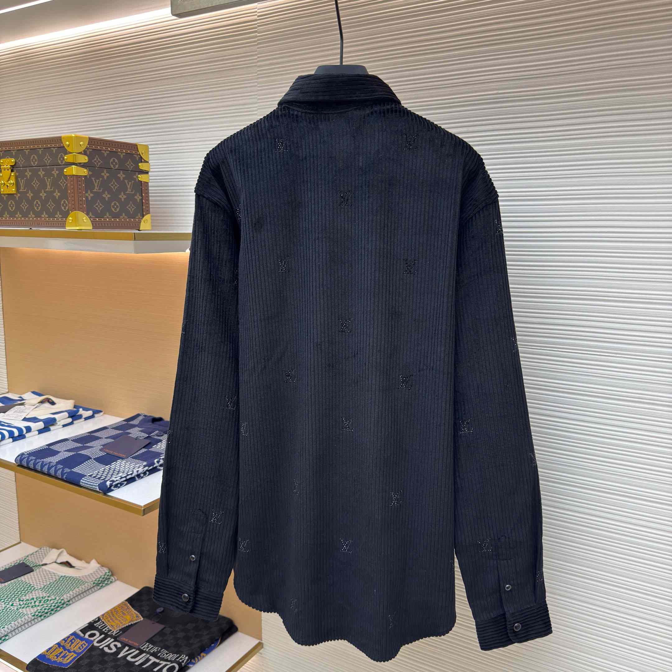 Louis Vuitton Long-Sleeved LV Blason Embellished Corduroy Shirt - FashionPlug