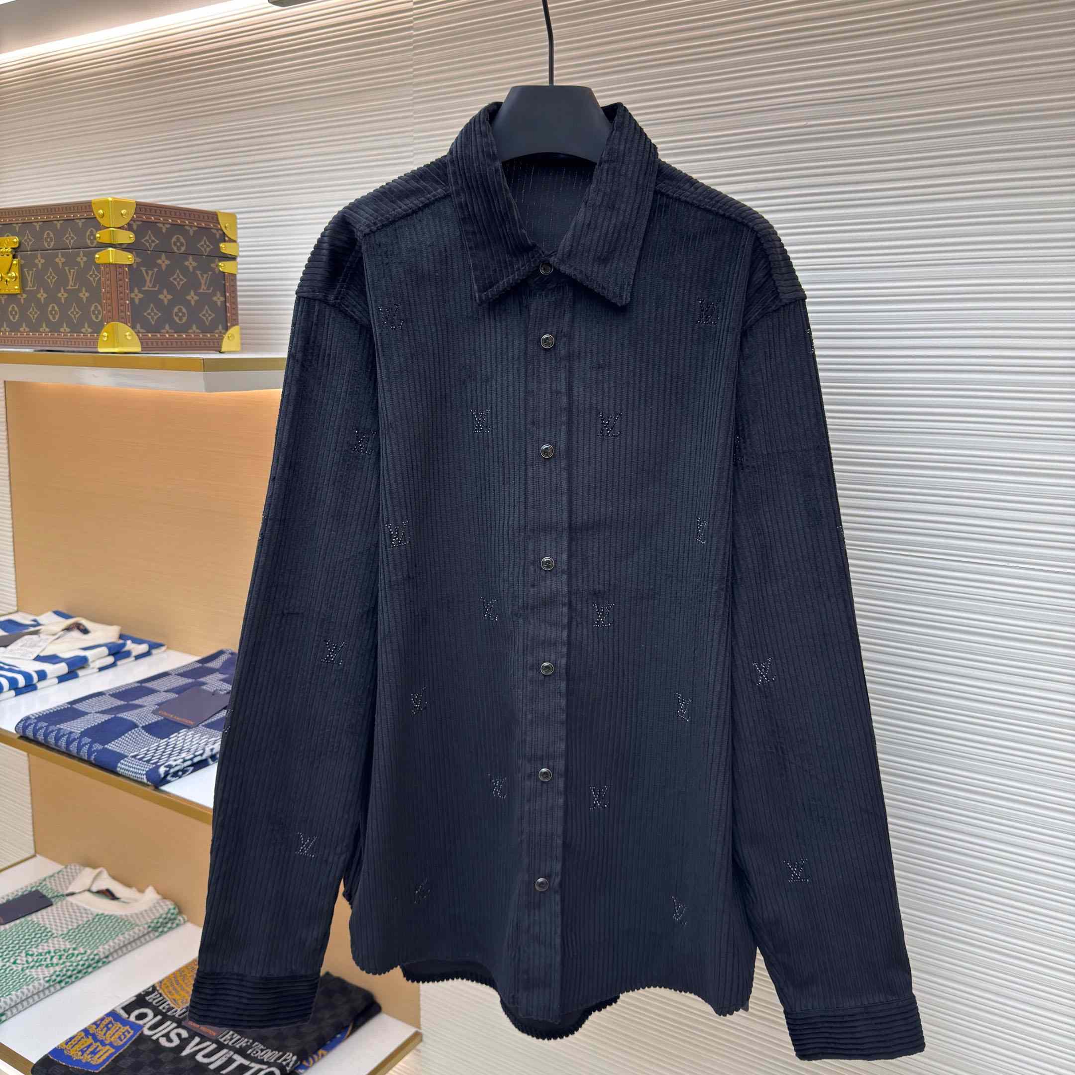 Louis Vuitton Long-Sleeved LV Blason Embellished Corduroy Shirt - FashionPlug