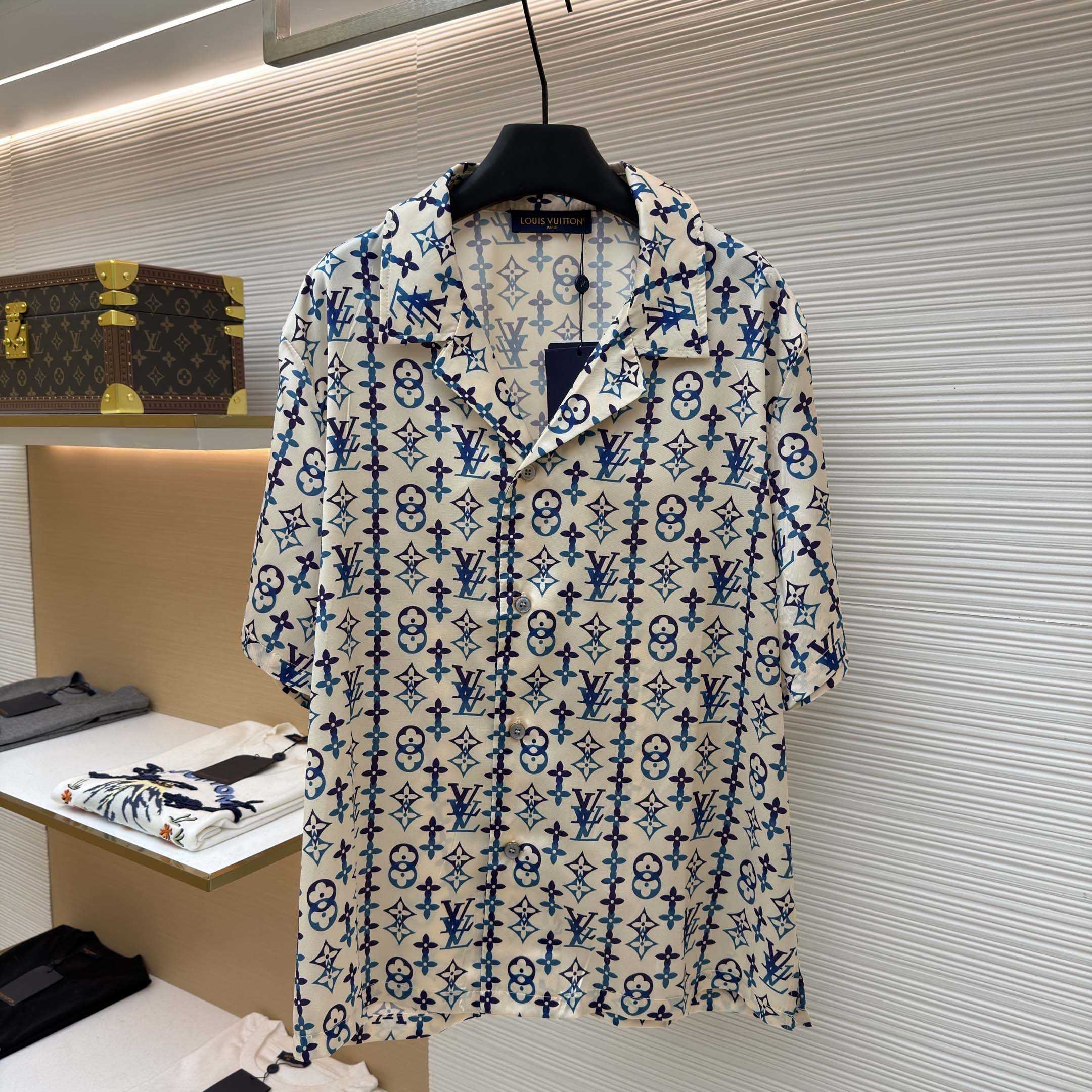 Louis Vuitton Monogram Printed Silk Short-Sleeved Shirt   1AJUOH - FashionPlug