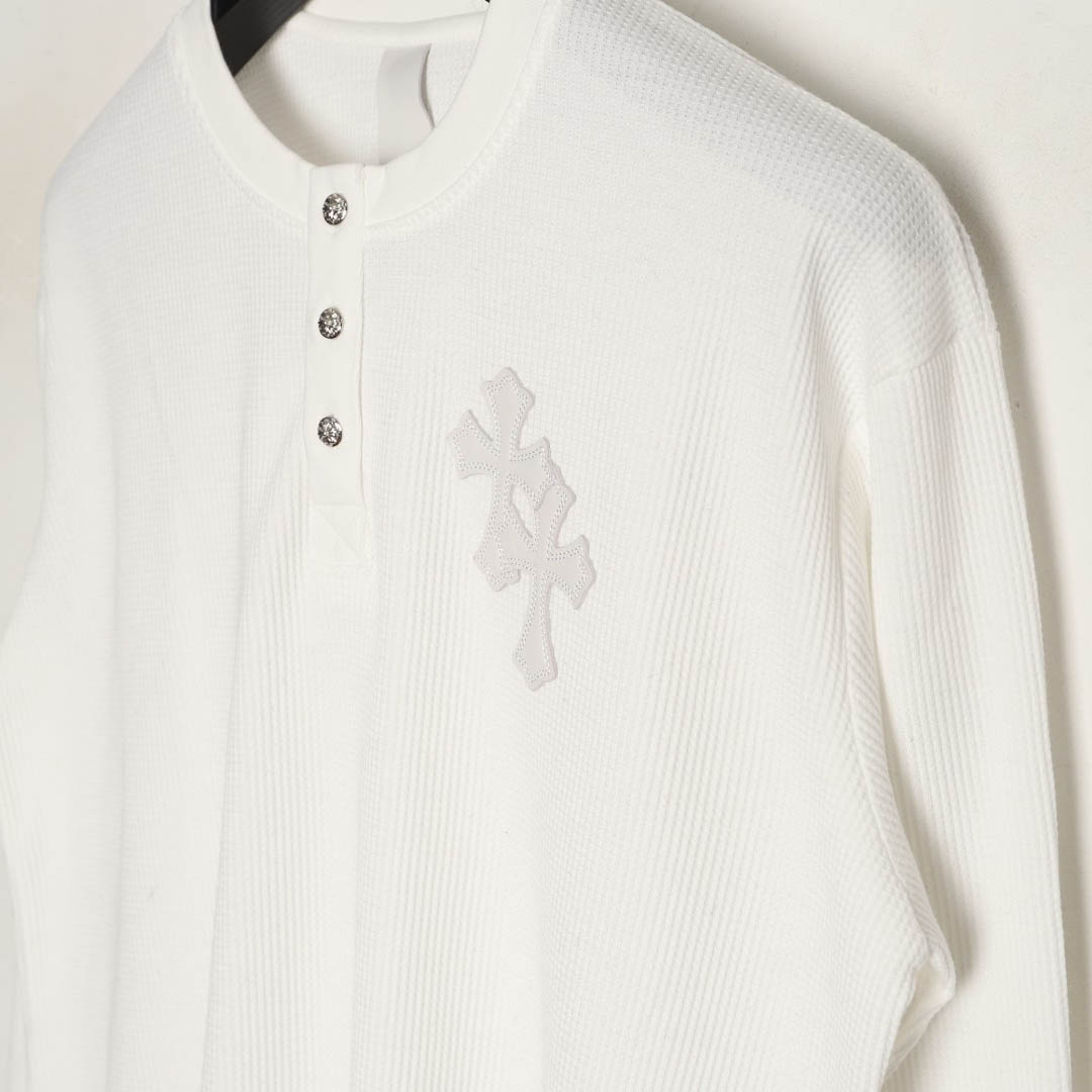 Chrome Hearts White Thermal Leather Cross Patch Long Sleeve Tee - FashionPlug
