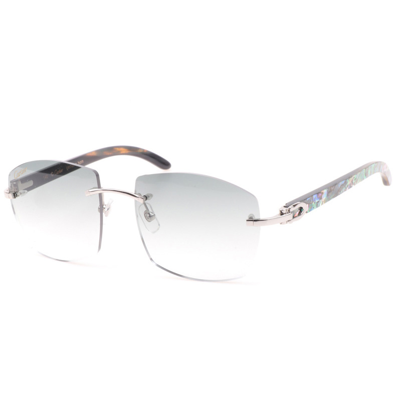 Cartier CT 4189706 Shell Mix Black Buffalo Sunglasses In Silver Gradient Grey - FashionPlug
