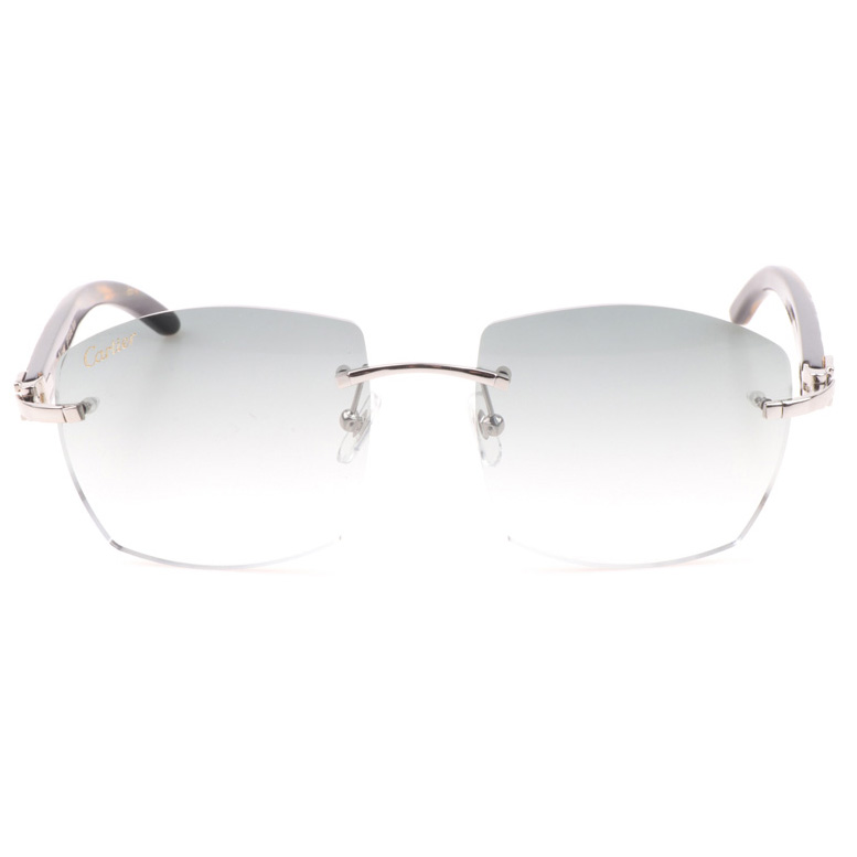 Cartier CT 4189706 Shell Mix Black Buffalo Sunglasses In Silver Gradient Grey - FashionPlug