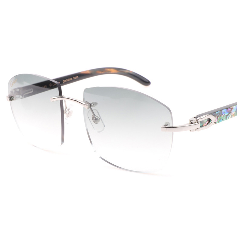 Cartier CT 4189706 Shell Mix Black Buffalo Sunglasses In Silver Gradient Grey - FashionPlug