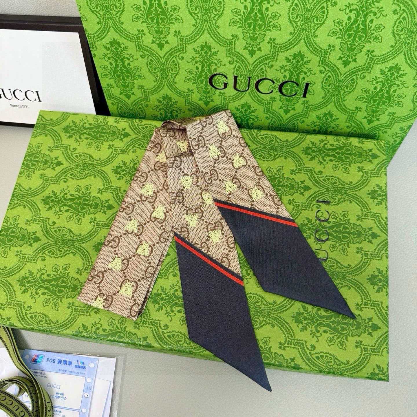 Gucci GG Jacquard Silk Scarf 6x90cm - FashionPlug