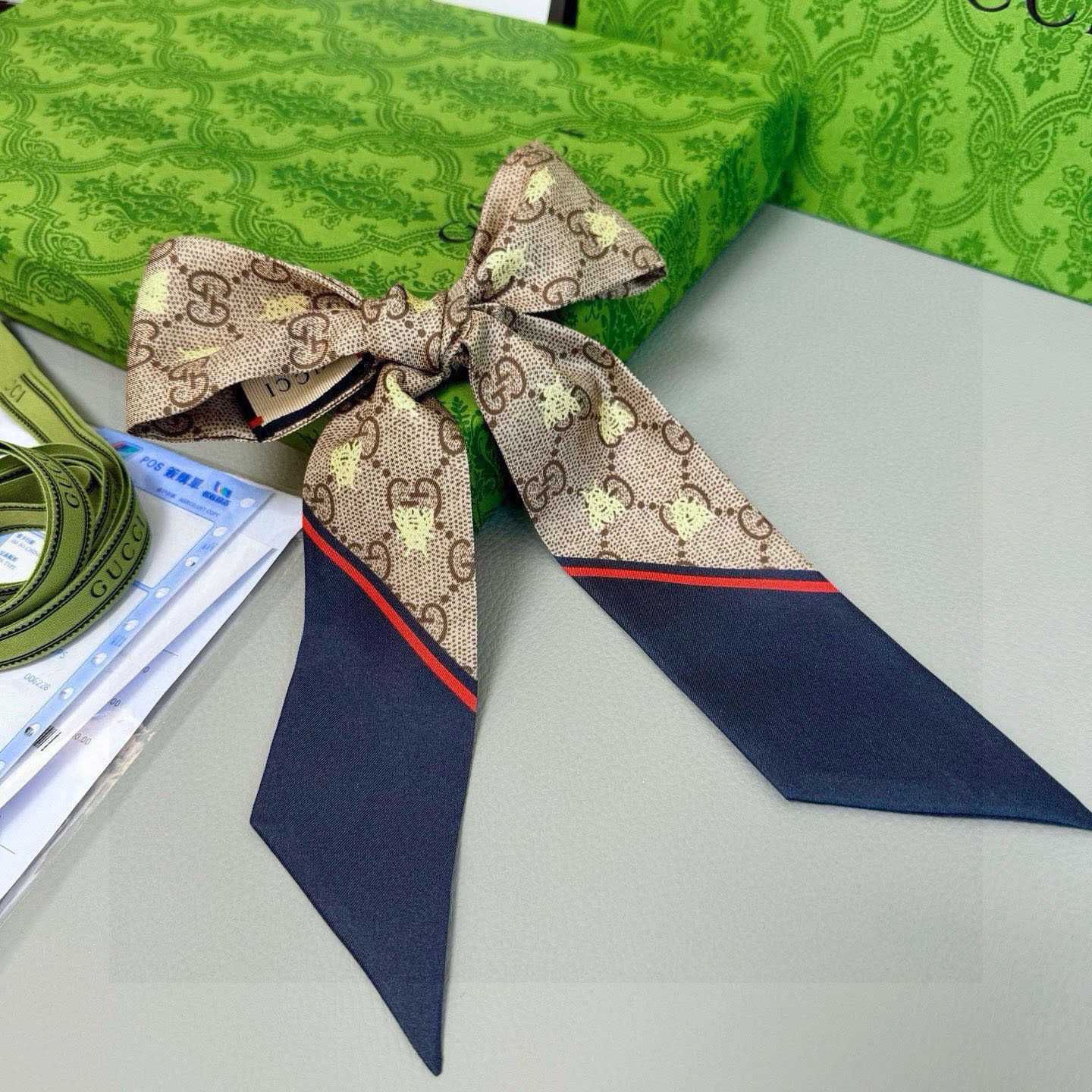 Gucci GG Jacquard Silk Scarf 6x90cm - FashionPlug