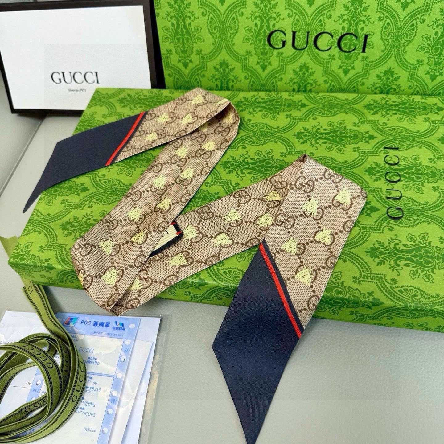 Gucci GG Jacquard Silk Scarf 6x90cm - FashionPlug