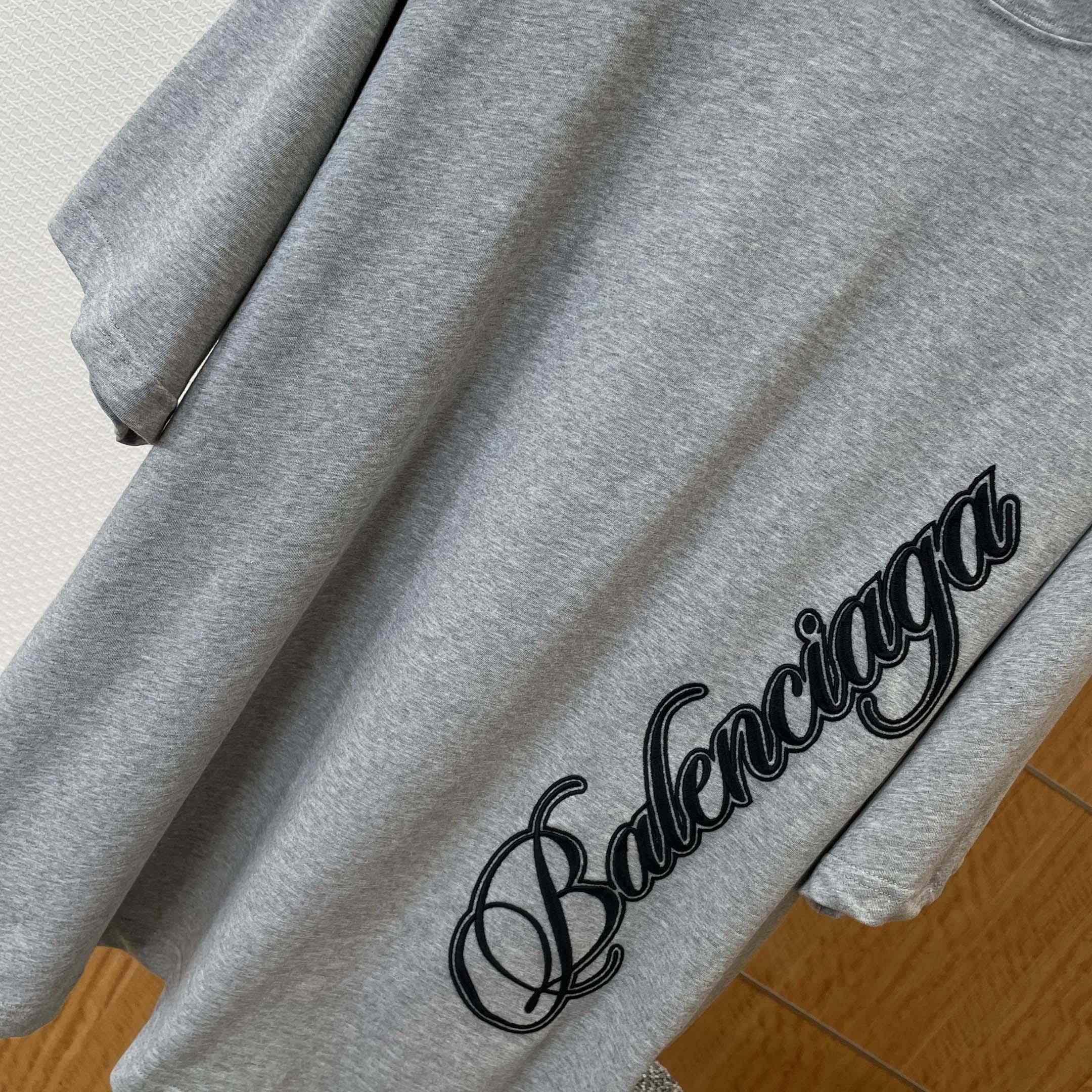 Balenciaga Cursive T-Shirt Medium Fit in Light Heather Grey - FashionPlug
