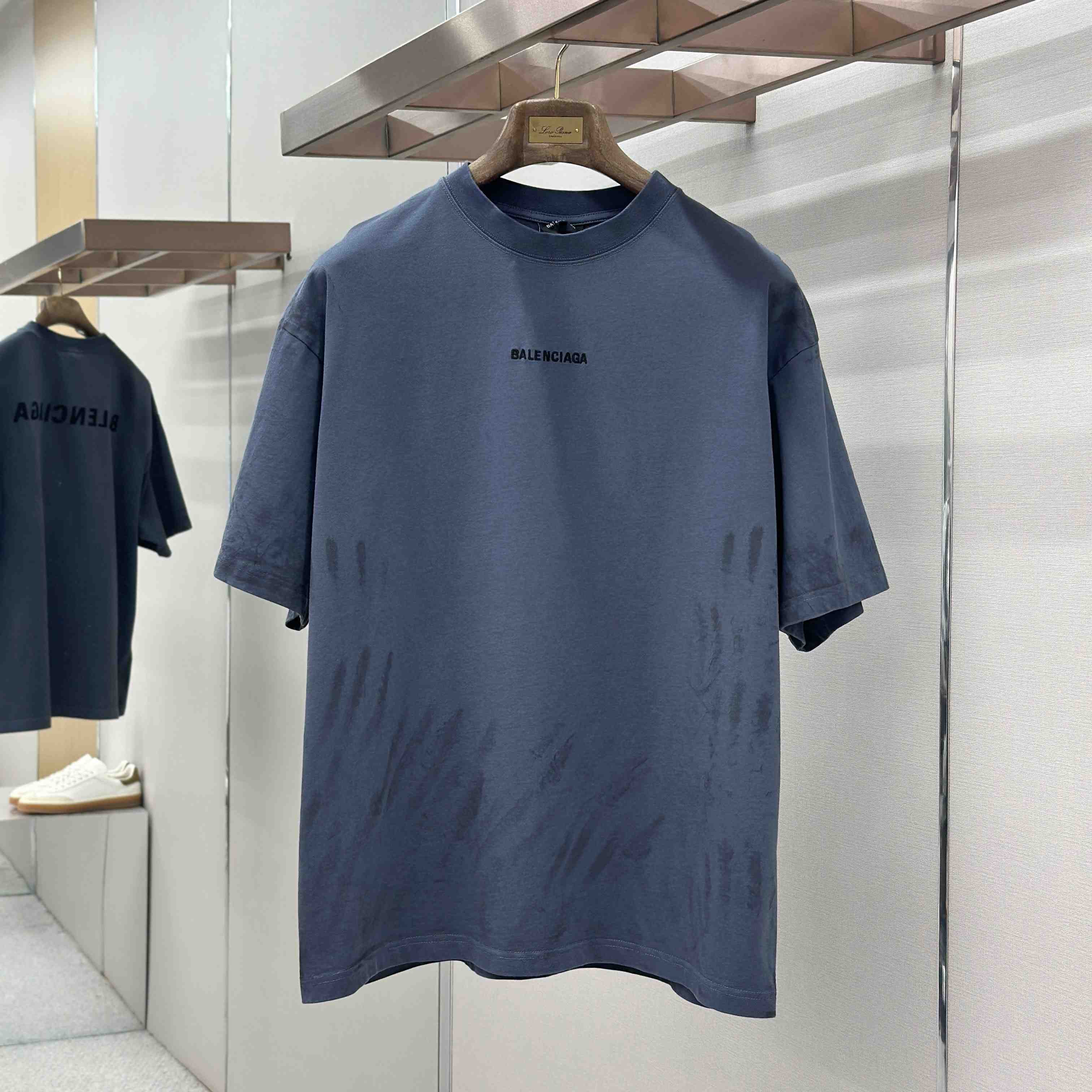 Balenciaga Balenciaga Back T-shirt Medium Fit in Faded Dark Blue - FashionPlug