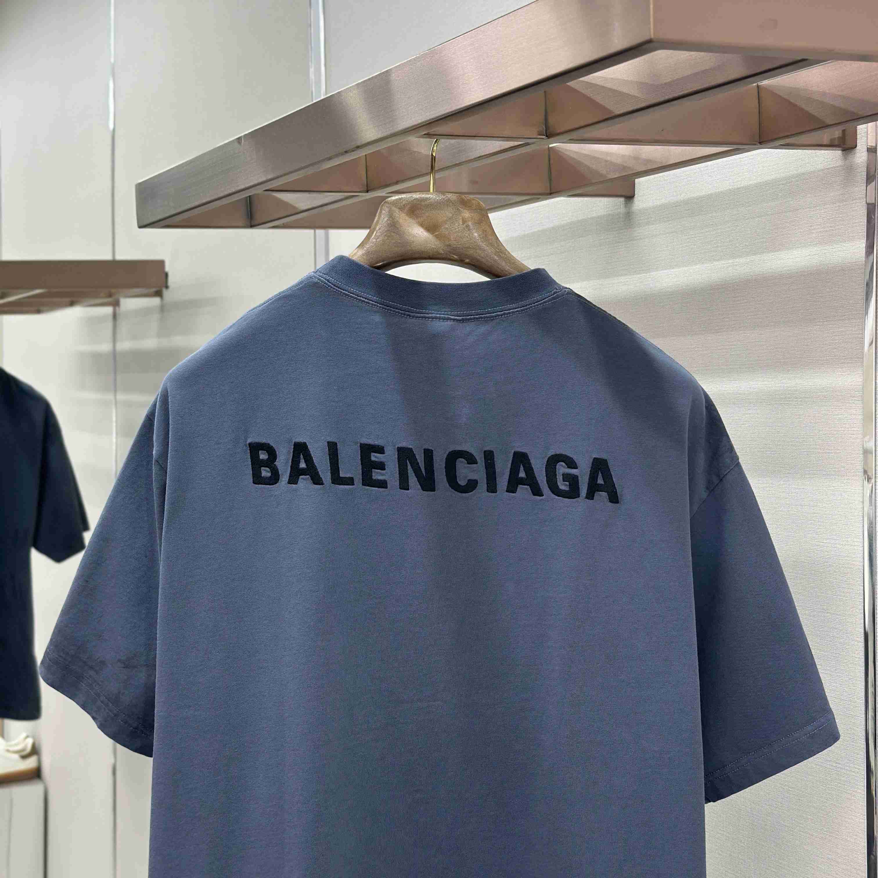 Balenciaga Balenciaga Back T-shirt Medium Fit in Faded Dark Blue - FashionPlug