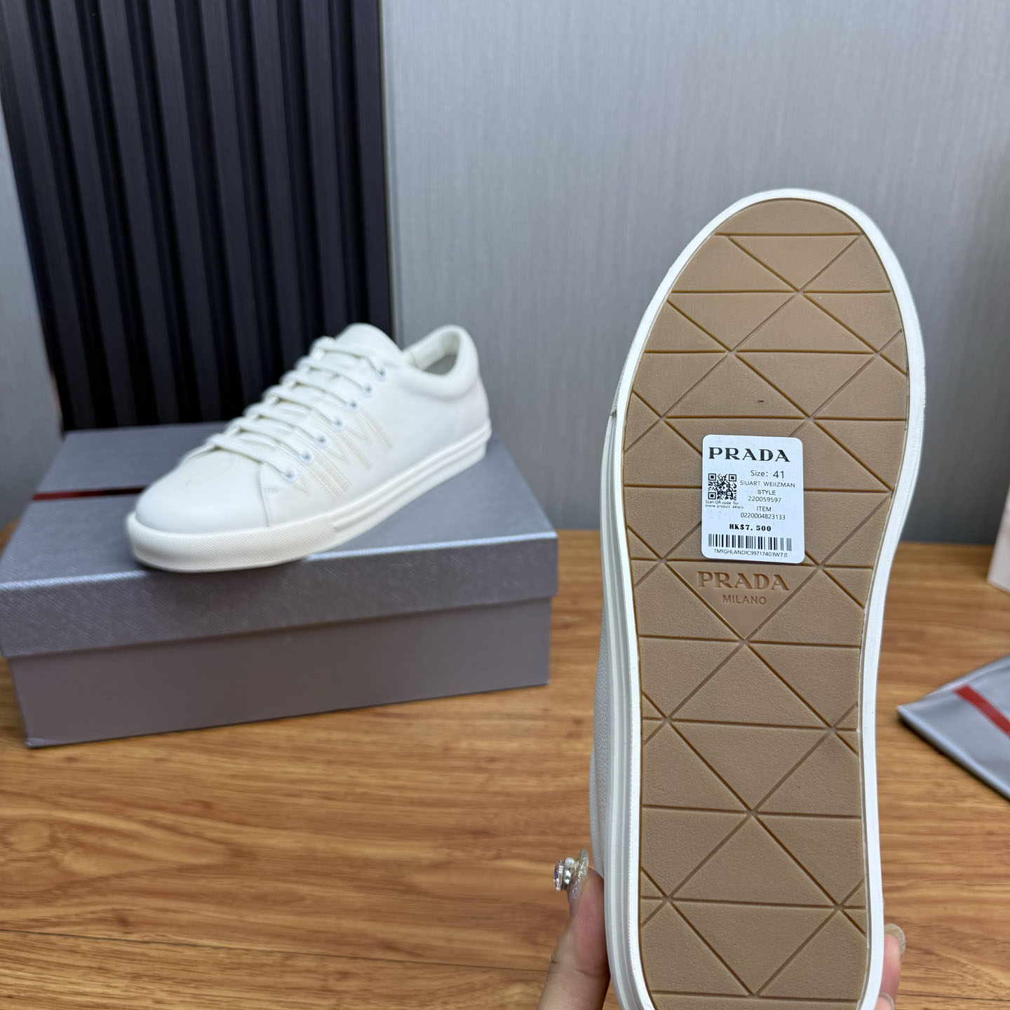 Prada Distressed Leather Sneakers - FashionPlug