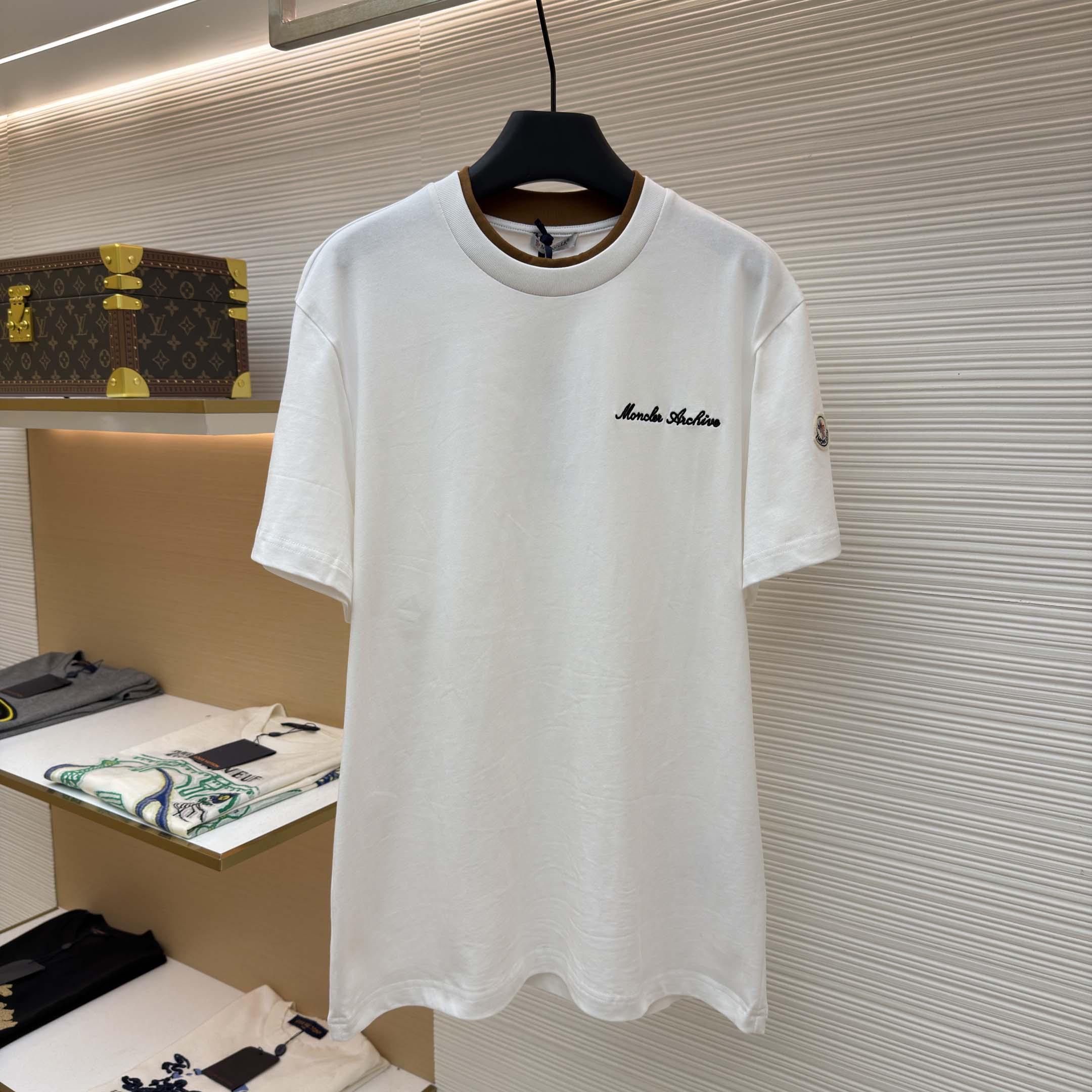 Moncler Embroidered Logo Cotton T-Shirt   - FashionPlug