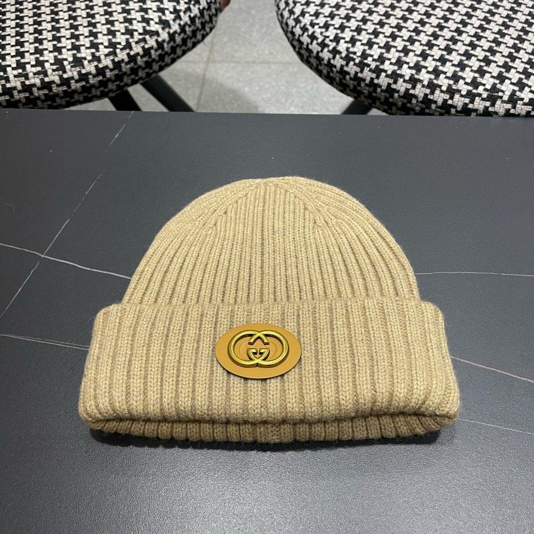 Gucci  Wool Cashmere Hat With Double G - FashionPlug