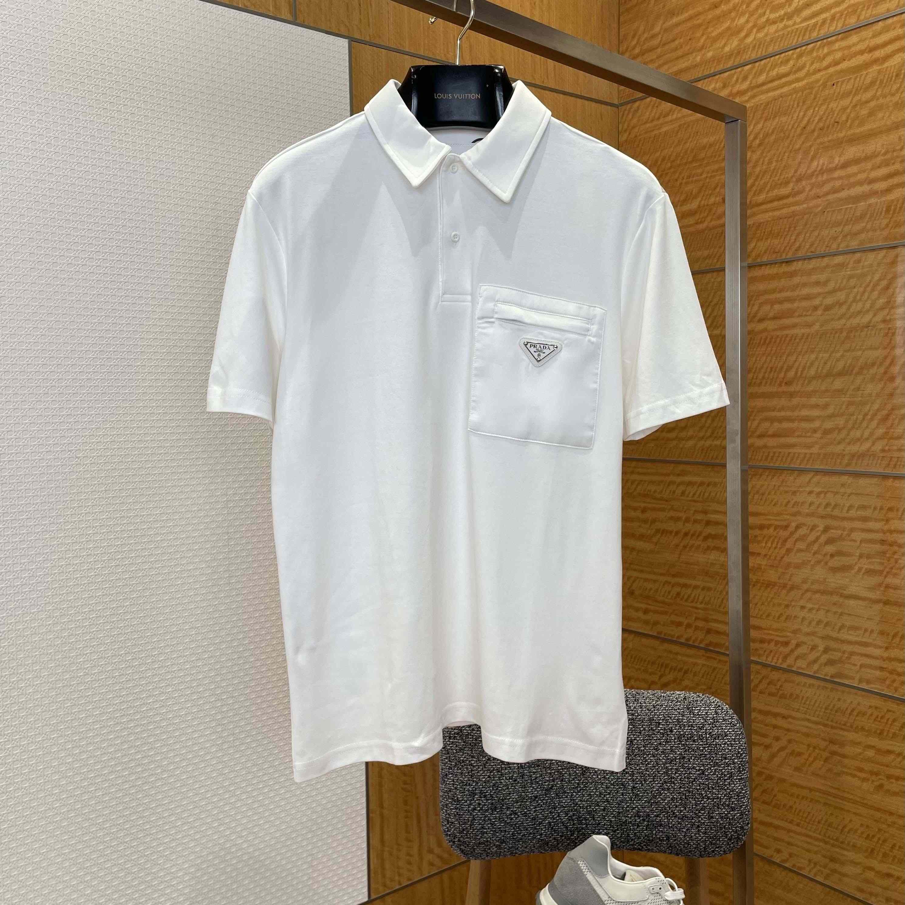 Prada Stretch Cotton Polo Shirt With Re-Nylon Details - FashionPlug