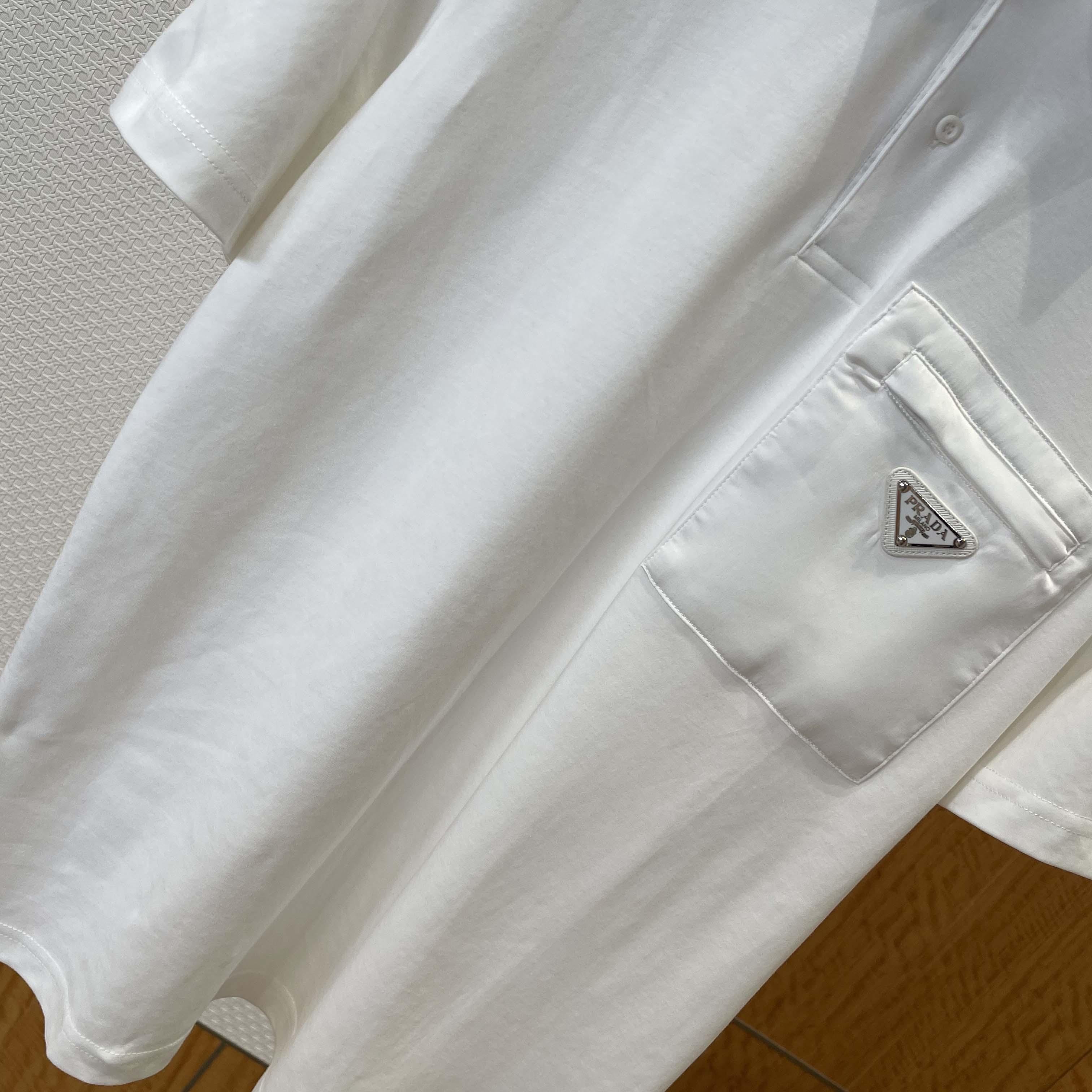 Prada Stretch Cotton Polo Shirt With Re-Nylon Details - FashionPlug