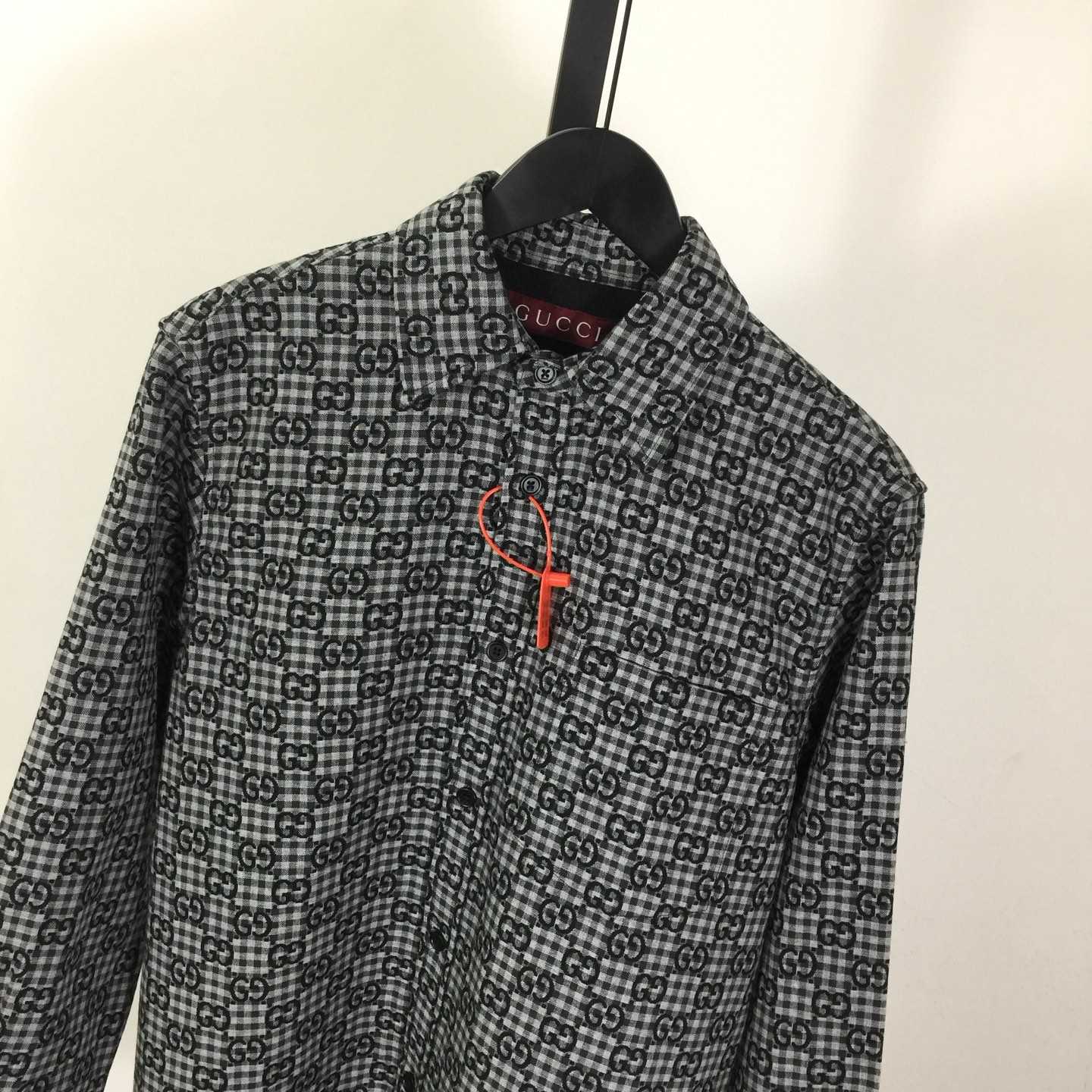 Gucci GG Gingham Cotton Wool Jacquard Shirt - FashionPlug