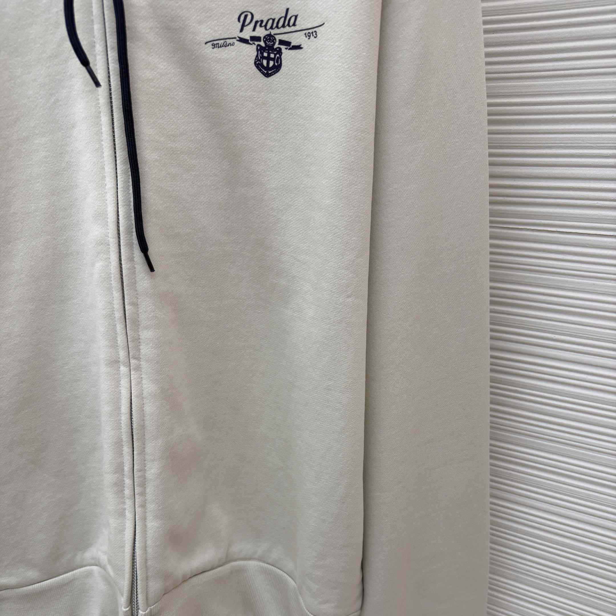 Prada   Cotton Fleece Zipper Hoodie - FashionPlug